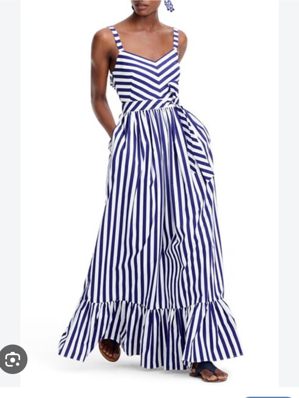 J. Crew Navy and White Striped Maxi Dress with Tie Waist